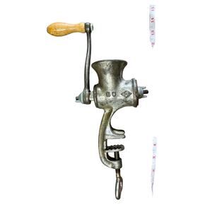 Vintage Made in England Meat Grinder Cast Iron Wood Handle Industrial Kitchen